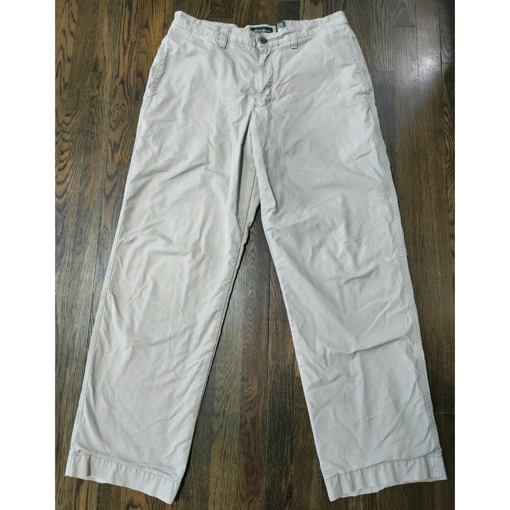 Eddie Bauer Relaxed Fit Fleece Lined Pants Men's 35x33 Khaki Beige Tan Cotton